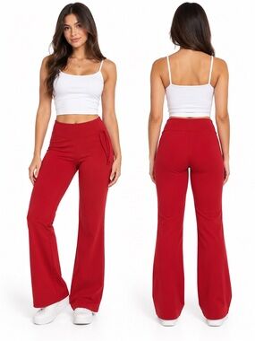 Bliss Boot Cut Drawstring Pants in Red, stretch fabric